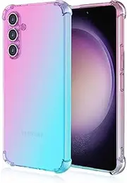 [HAOYE] Case for Samsung Galaxy S23 FE (Fan Edtion), Colour Gradient TPU Mobile Phone Case, [Reinforced Corners] Soft Transparent Silicone Soft TPU Case Shock Absorption Protective Case (Pink/Green)