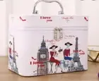 New White Paris I Love You Cosmetic Train Case w/ Mirror 8.25"x5"x 5.5"