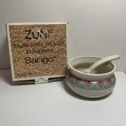 Sango Stoneware Zuni Pattern Salsa Bowl With Ladle Southwestern Dip Dish Spoon