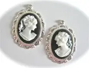 dollhouse doll house miniature PICTURE FRAME SET CAMEO WOMEN BLACK WHITE SILVER