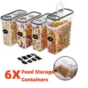 Airtight Food Storage Containers 6PCS 2.5L for Pasta Flour Sugar Black
