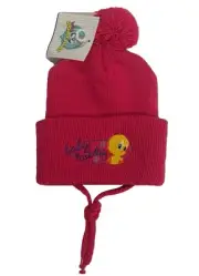 NWT Vintage Tweety Bird Beanie Hat Loonie Tunes Baby Childs Knit Winter Hot Pink