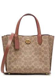 Coach Willow 24 Monogrammed Coated Canvas Tote, Canvas Bag, tan One Size