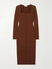 [Victoria Beckham] Victoria Beckham - Paneled Ribbed-knit Midi Dress - Brown - 1 1 Brown