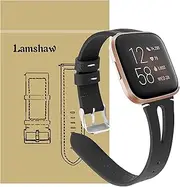 Compatible with Fitbit Versa 2 Bands, Blueshaw Slim Vintage Leather Strap for Women, Man, Wristband Accessories for Fitbit Versa 2 Health & Fitness Smartwatch (Black)