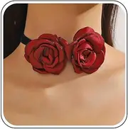 [Atentuyi] Boho Black Velvet Flower Choker Red Flower Necklace Wedding Flower Ribbon Choker Silver Chain Vintage Gothic Rose Choker Cute Floral Choker Short Collar Necklace Jewelry for Women
