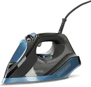 BLACK+DECKER BXIR2801E Steam Iron, 2800 W, Ceramic, Steam Boost 180 g/min, Continuous Steam 45 g/min, Self-Cleaning Function, Double Limescale Filter, Self-Shut-Off, Blue, Gold