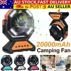 20000mAh Auto Oscillating Camping Fan LED Light USB Desk Fan Red Camping AU