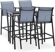 5 Piece Garden Bar Set Black and Grey Patio Bar Sets
