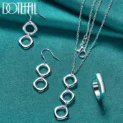 DOTEFFIL 3pcs 925 Sterling Silver Square Round Necklace Ring Earring Set Jewelry