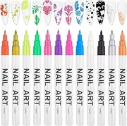 12 Color Fluorescent 3D Nail Art Pens Set, Kalolary Nail Point Graffiti Dotting Pen Drawing Painting Liner Brush for DIY Nail Art Beauty Adorn Manicure Tools(D)