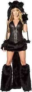 [J. Valentine] Women's Black Cat Costume Lace-Up Top with Boning and Side Zipper