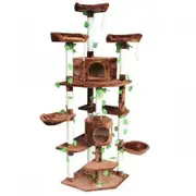 XL 2.1M Multi-Layer Cat Sratching Post Climb Tree Gym Pole W/2 Condos 5 Beds For Multi Cats-Brown