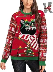 [LANPULUX] Ugly Christmas Sweaters for Women Pullover Christmas Sweater Funny Novelty Sweater Tops Knitted Party Jumper