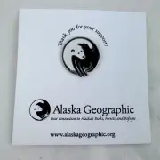 Alaska Geographic Enamel Pin Raven and Polar Bear Black White Yin Yang Silver