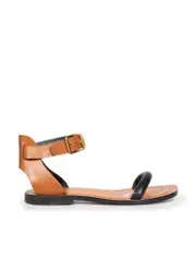 Brown Leather Ankle Strap Flat Sandals