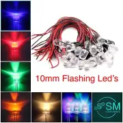 10pcs 10mm 12V Prewired 1.5Hz FLASHING Clear Top Leds All Colours Hobby DIY