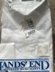 LANDS' END, MENS PINPOINT OXFORD COTTON, 161/2- 34 TUX BC LONG SLEEVE SHIRT