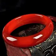 [SMDSAZ] Natural Handcarved Red Agate Bangle Bracelets Women Bangle Jade Jewelry Jadeite (Gem Color : 54-56mm)