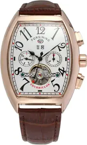 FORSINING Men's Automatic Self-Winding Rectangle Watch Calendar Genuine Leather Strap Tourbillon Watch