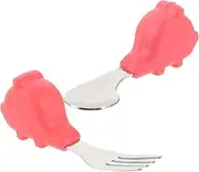 TOBBOMEY Baby Learning Fork Spoon Toddler Cutlery Set Silicone Stainless Steel Baby Feeding Utensils Boys and Girls Silverware Infants Training Spoons Forks