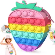 Yuzee Pop Bag, 2 in 1 Push Pop Bubble Purse Handbags, Fidget Toy Crossbody Bag, Rainbow Silicone Sensory Toys Messenger Bag(Strawberry)