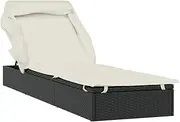 vidaXL Outdoor Poly Rattan Sunbed with Foldable Roof– Adjustable Comfortable Black Sun Lounger for Patio, Poolside, and Camping.