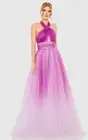 Mac Duggal HALTER NECKLINE CUTOUT TULLE Ombre Purple GRADIENT MAXI DRESS Sz 2