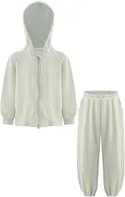 [FEESHOW] Kids Jogging Clothes Set Solid Color Hoodie Sweat Jacket with Jogging Pants Tracksuit Sweatshirt Sweat Pants Casual Suit