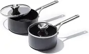 OXO Professional PFAS-Free Non Stick Hard Anodized Induction Suitable, 4-Piece Saucepan Set, 1.7QT and 2.3QT, Black