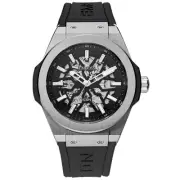 EMBOSS Icon Skeleton Silver Men's Automatic Swiss Watch 45mm with Rubber Strap
