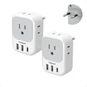 2x European Travel Adapter International Plug 4 AC Outlets, 3 USB Ports, USBC