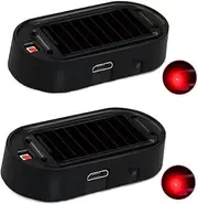 ANKIA 2PCS Solar Power Fake Car Alarm LED Light, Simulated Dummy Warning Anti-Theft LED Flashing Security Light, Car Alarm System Lamp with USB Port, 2 Red Light (Black)