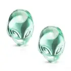 Pair of Ear Plugs / Tunnels Green Alien Face Design Pyrex Glass Double Flare