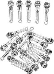 [Tofficu] 20pcs Microphone Pendant Micrphone Keychain Jewelry Charms Keychain Charm Miniature Microphone Music Bracelet Charms Earring Charms Microphone Necklace Tiny Mic Zinc Alloy Silver