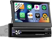 [4G+64G] Android 15 Single Din Car Stereo Wireless Carplay Android Auto,7 Inch Flip Out Touch Screen 1Din Car Radio with Mirror Link WiFi,GPS Bluetooth,FM/RDS Radio,SWC+Backup Camera
