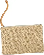 [Minkissy] 1pc Wallet Tag Wicker Purse Beachy Women Tote Handbags Beach Tote Bag Clutch Zip Summer Clutch For Women Woven Tan Khaki Grass and Fiber