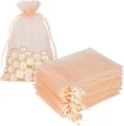 HRX Package 100Pcs Blush Peach Organza Bags, 4 X 6 Inch Mesh Jewelry Drawstring