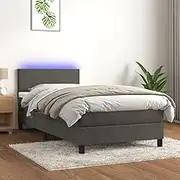 Bed Furniture Box Spring Bed with Mattress&LED Dark Grey 100x200cm Velvet