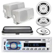 4 Marine White 3.5" Box Speakers, PLCD43MRB USB Bluetooth Radio, Antenna, Cover