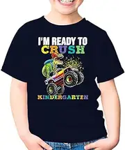 [SDVN] Back to School I'm Ready Kindergarten Dinosaur Unisex Kids Shirt Gift Boy Girl Youth T-Shirt (Navy;M)
