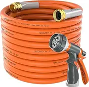 Garden Water Hose 75 ft x 5/8 in Heavy Duty, Flexible and Lightweight, Burst 600 psi, Kink-less Hybrid Rubber Pipe for Backyard, 3/4'' Brass Fittings, Orange