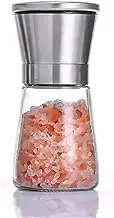 KitsKap Salt and Pepper Grinder Stainless Steel Adjustable Ceramic Sea Salt Grinder & Pepper Grinder Glass Salt and Pepper Shakers Pepper Mill & Salt Mill (Small)