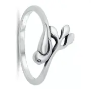 Bird on Branch Ring Genuine Sterling Silver 925 Oxidize Face Height 10mm Size 10