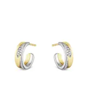 Georg Jensen 18K White & Yellow Gold Fusion Diamond Pave Wavy Small Hoop Earrings
