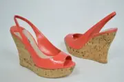 MIU MIU SHOES SANDALS Wedges Peep toe sling back Coral cork 40 10