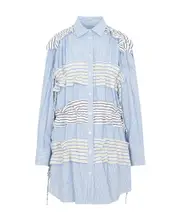 MSGM Ruffle-Stripe-Detail Buttoned Mini Dress IT38,IT36 Blue