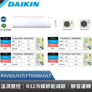 DAIKIN 大金 8-10坪 大關U系列變頻冷暖空調 RXV60UVLT FTXV60UVLT 贈基本安裝