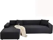 Sofa Slipcover Thick Knitting(3+4 Seater Sofa,Buy 2 Pcs for L Shape Sofa)-Sectional Sofa Cover Stretch Couch Slipcover Dark Gray