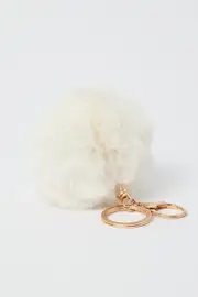 White Pom Pom Keyring - Size ONE, Women's Gift